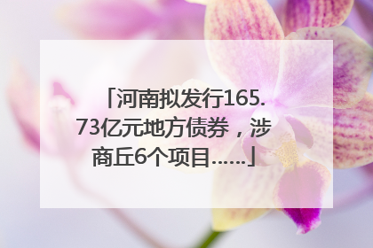 河南拟发行165.73亿元地方债券，涉商丘6个项目……