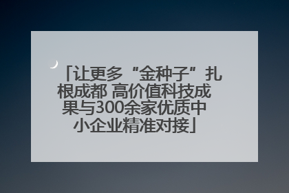 让更多“金种子”扎根成都 高价值科技成果与300余家优质中小企业精准对接